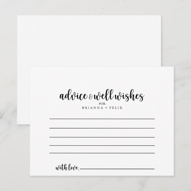 Postale Carte de conseil Mariage de calligraphie minimalis (Devant / Derrière)