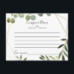Postale Carte de conseil Mariage de Consejos y Deseos Trop<br><div class="desc">Cette carte de conseil tropicale consejos y deseos mariage est parfaite pour un mariage espagnol moderne. Le design présente de beaux feuilles verts peints à la main, ornant un cadre géométrique doré. Ces cartes sont parfaites pour un mariage, une douche nuptiale, un baby shower, une fête de remise de diplômes...</div>
