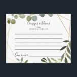 Postale Carte de conseil Mariage de Consejos y Deseos Trop<br><div class="desc">Cette carte de conseil tropicale consejos y deseos mariage est parfaite pour un mariage espagnol moderne. Le design présente de beaux feuilles verts peints à la main, ornant un cadre géométrique doré. Ces cartes sont parfaites pour un mariage, une douche nuptiale, un baby shower, une fête de remise de diplômes...</div>
