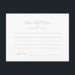 Postale Carte de conseil Mariage minimaliste Gold<br><div class="desc">Cette carte de conseil minimaliste or mariage est parfaite pour un mariage moderne. Le design comporte une belle police en or. Ces cartes sont parfaites pour un mariage, une douche nuptiale, un baby shower, une fête de remise de diplômes et plus encore. Personnalisez les cartes avec les noms de la...</div>
