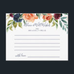 Postale Carte de conseil pour Mariage Floral Élégant Multi<br><div class="desc">Cette carte de conseil aux mariage floraux multicolores et élégantes est parfaite pour un mariage moderne. Le design présente des bouquets soigneusement dessinés à la main de rose, de rougeur, de jaune, de bordeaux, de rouge, de fleurs d'indigo et de feuillage vert, inspirant la beauté naturelle. Ces cartes sont parfaites...</div>