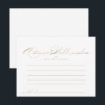 Postale Carte de conseils de mariage à calligraphie élégan<br><div class="desc">Cette carte de conseils de mariage à calligraphie élégante en or est parfaite pour un mariage rustique. Le design simple et élégant présente une typographie classique et fantaisiste en or. Ces cartes sont parfaites pour un mariage, une fête prénatale, une baby shower, une fête de remise de diplôme & plus...</div>