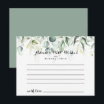 Postale Carte de conseils de mariage à la gouache Eucalypt<br><div class="desc">Cette carte de conseils de mariage à la gouache eucalyptus verdure est parfaite pour un mariage rustique. Le design présente . Cette conception artistique présente un feuillage vert eucalyptus dessiné à la main et peint à l'aquarelle, inspirant une beauté naturelle. Personnalisez les cartes avec les noms des mariés, des futurs...</div>