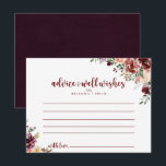 Postale Carte de conseils de mariage floral d'été rustique<br><div class="desc">Cette carte de conseils de mariage floral d'été rustique est parfaite pour un mariage moderne. Le design présente des fleurs aquarelles bordeaux, roses et blush avec des feuilles vertes sur un fond brunâtre. Ces cartes sont parfaites pour un mariage, une douche de mariée, une baby shower, une fête de remise...</div>