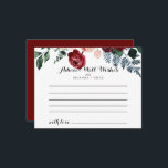 Postale Carte de conseils de mariage floral rose Bourgogne<br><div class="desc">Cette carte de conseils de mariage floral rose bourgogne marine est parfaite pour un mariage rustique. Le design présente des pivoines, des roses rose aquarelle, blush, marine, bleu et bourgogne avec un feuillage vert soigneusement assemblé en bouquets élégants. Ces cartes sont parfaites pour un mariage, une baby shower, une douche...</div>