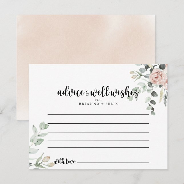 Postale Carte de conseils de mariage floraux rose poudré c (Devant / Derrière)