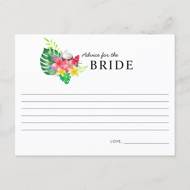 Postale Carte de conseils pour la mariée Paradis Tropical  (Devant)