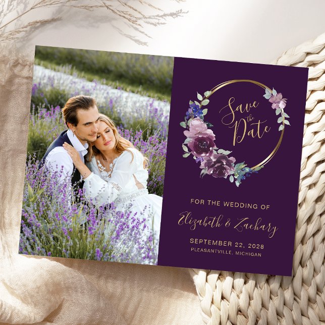 Postale Carte de conservation de date Boho Fleurie Violett (Créateur téléchargé)