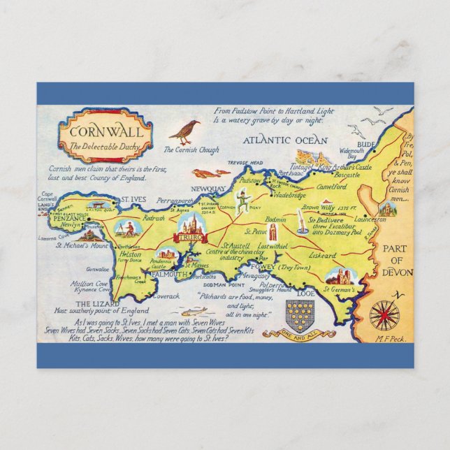 Postale Carte de Cornouailles Angleterre illustrée de mani (Devant)