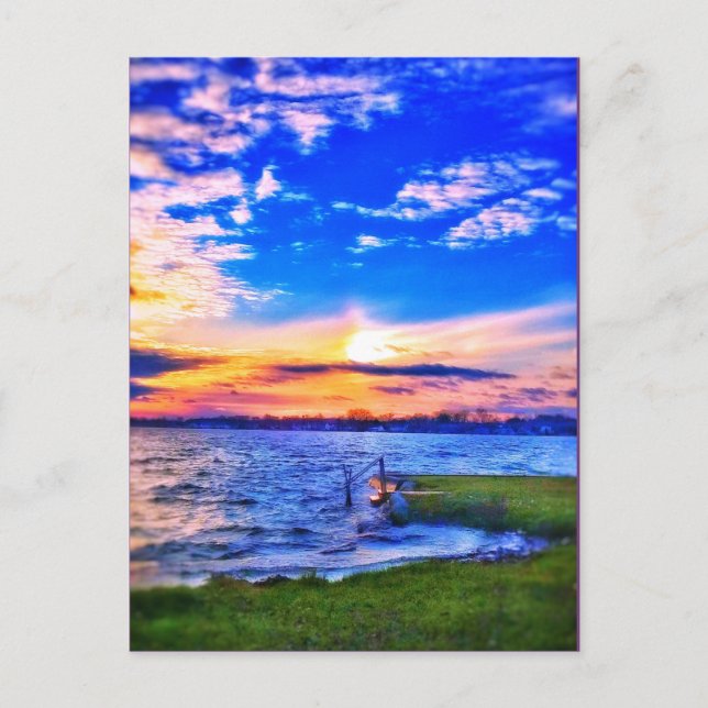 Postale carte de coucher du soleil sur le lac (Devant)