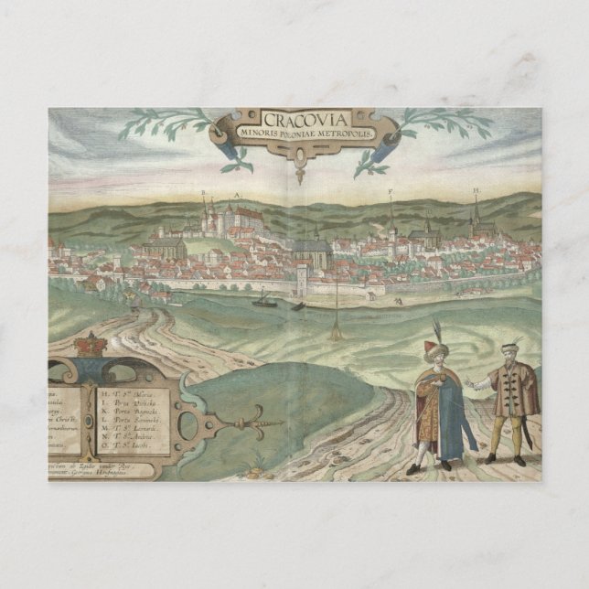 Postale Carte de Cracow, de Civitates Orbis Terrarum par (Devant)
