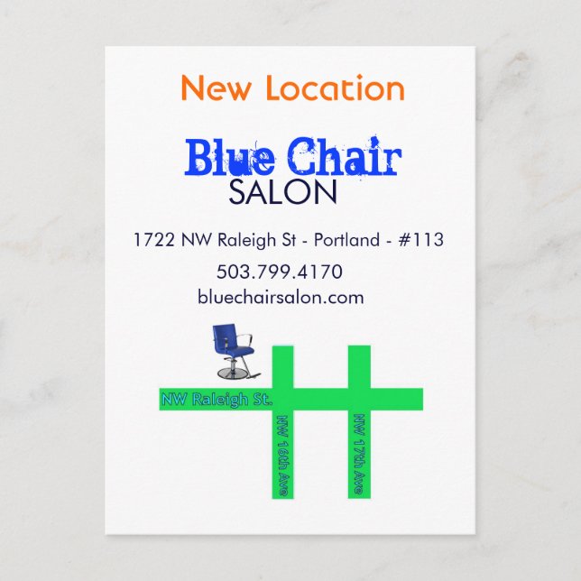 Postale Carte de déplacement de chaise bleue (Devant)