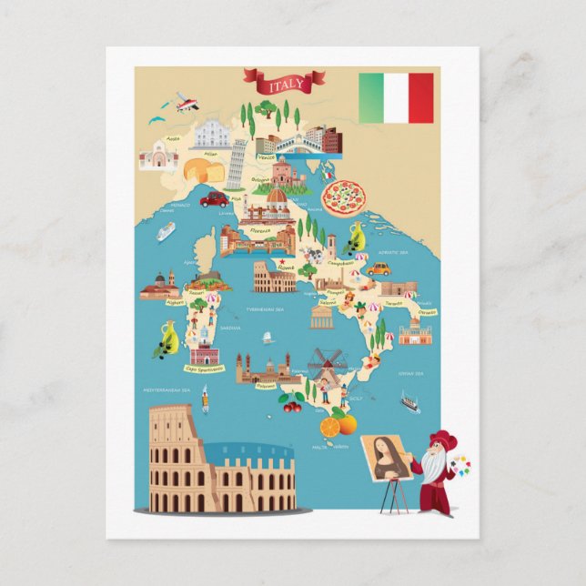 Postale Carte de dessin de l'Italie (Devant)