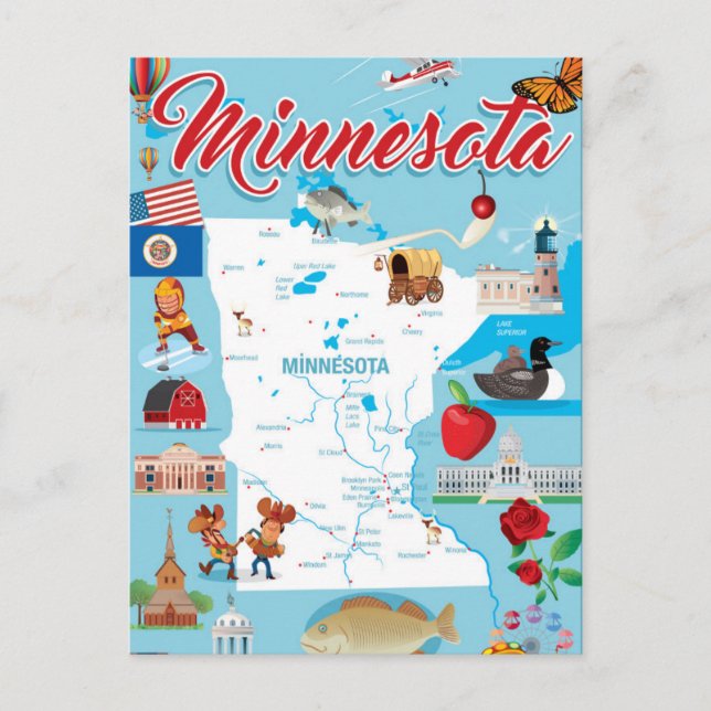 Postale Carte de dessin du Minnesota (Devant)