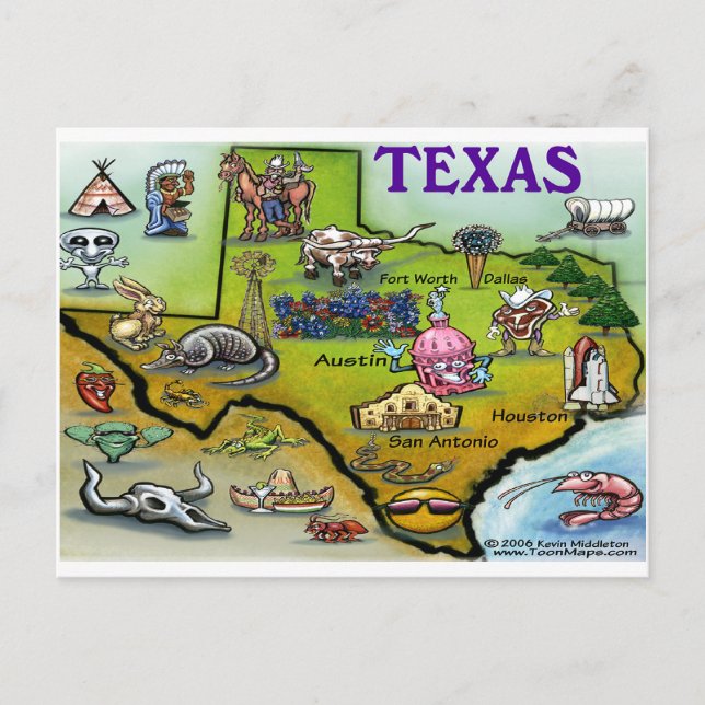 Postale Carte de dessin du TEXAS (Devant)