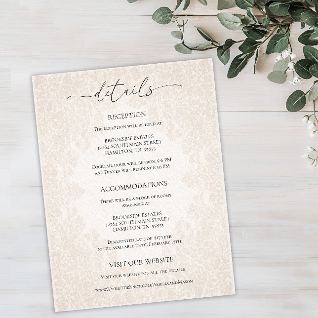 Postale Carte de détails de mariage baroque vintage (Vintage Baroque Wedding Details Enclosure Card)
