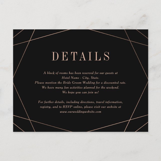 Postale Carte de détails de mariage Geo Frame (Devant)