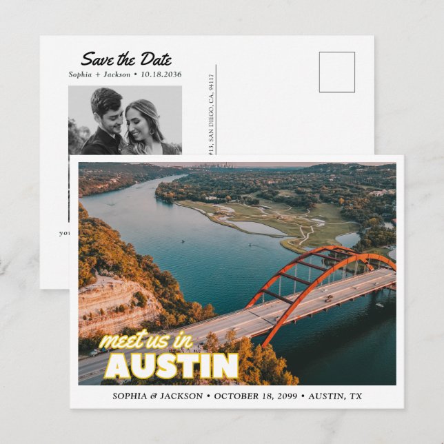 Postale Carte de faire-part de mariage à Austin (Devant / Derrière)