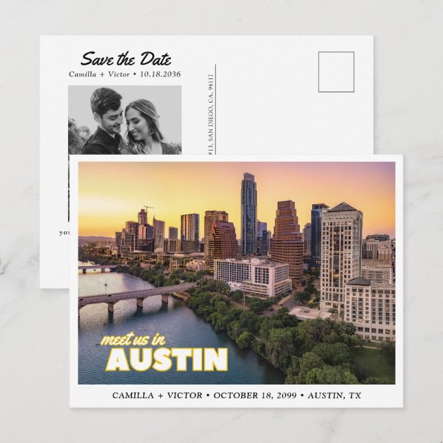 Postale Carte de faire-part de mariage à Austin Downtown (Devant / Derrière)