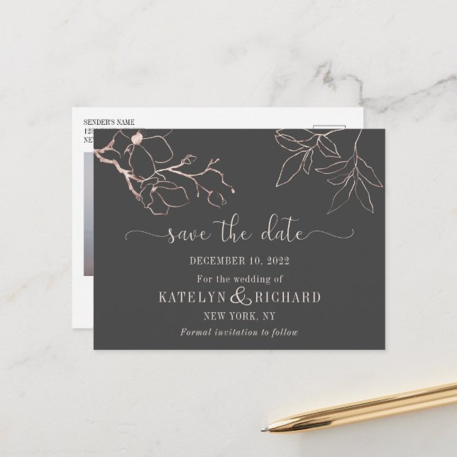 Postale Carte de faire-part de mariage à silhouette floral (Devant/Arrière en situation)