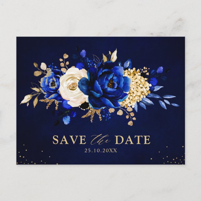 Postale Carte de faire-part de mariage à thème bleu royal  (Devant)