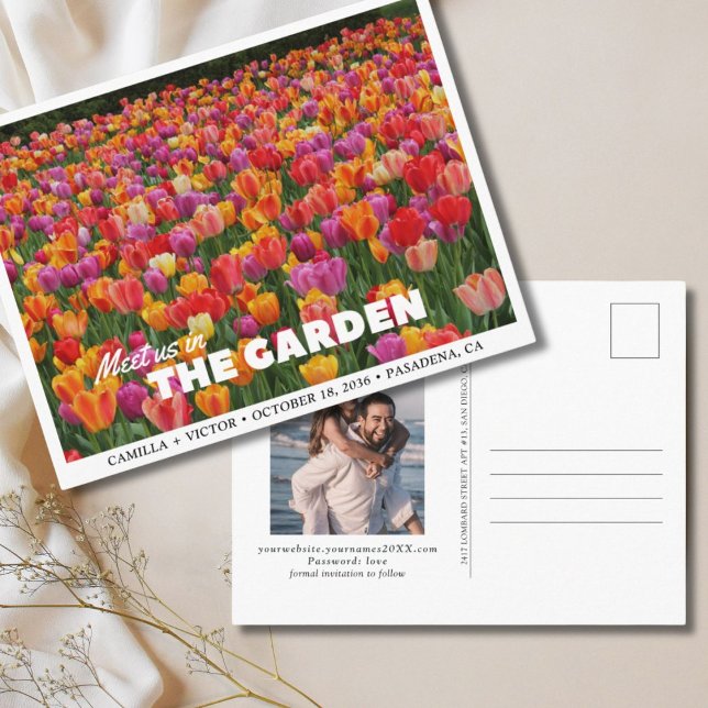 Postale Carte de faire-part de mariage au jardin de tulipe (Tulip Garden Wedding)