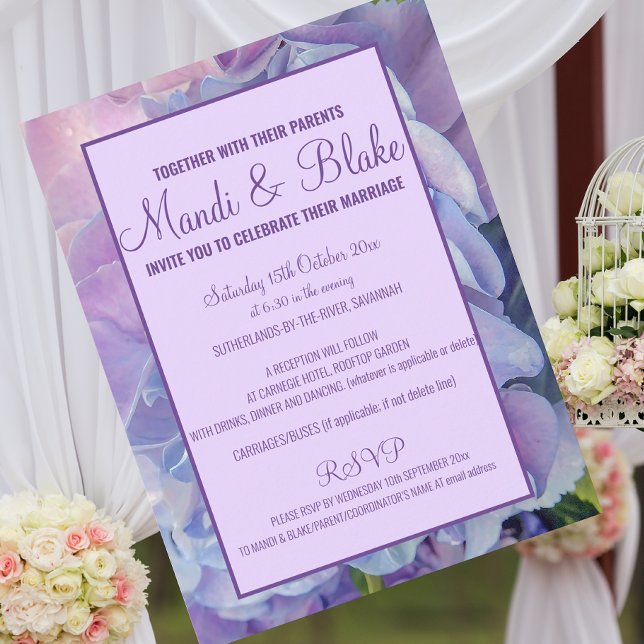 Postale Carte de faire-part de mariage chic hydrangea viol (Créateur téléchargé)