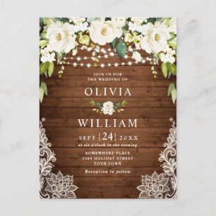 Postale Carte de Faire-part de mariage Rustique de dentell