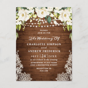 Postale Carte de Faire-part de mariage Rustique de dentell