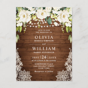 Postale Carte de Faire-part de mariage Rustique de dentell