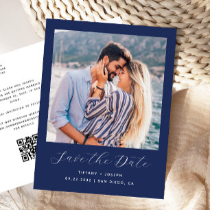Postale Carte de faire-part minimaliste avec code QR bleu