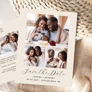 Postale Carte de faire-part minimaliste beige 4 photos