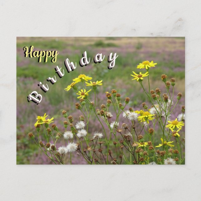Postale Carte de fête d'anniversaire Fleurs jaunes et bruy (Devant)