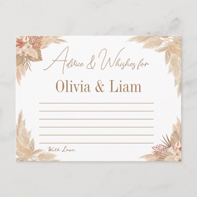 Postale Carte de Fête des mariées Pampas Grass Advice & Wi (Devant)