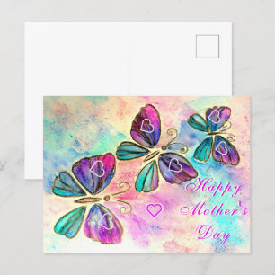 Postale Carte de fête des mères aux papillons rose pourpre