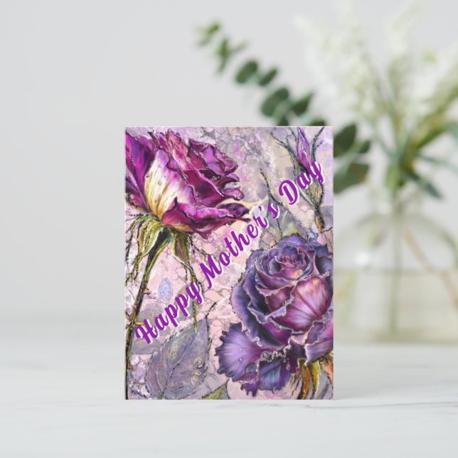 Postale Carte de Fête des Mères avec Roses Violettes (Debout devant)