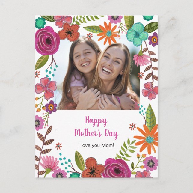 Postale Carte de Fête des Mères Fleurs Peintes (Devant)