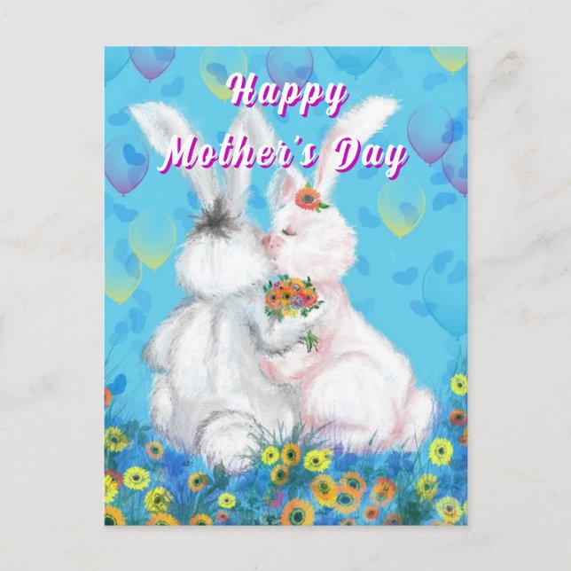 Postale Carte de fête des mères peinte avec de mignons lap (Devant)