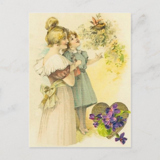 Postale Carte de fête des mères victorienne mère et fille (Devant)