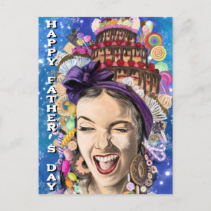 Postale Carte de Fête des pères amusante avec une femme jo