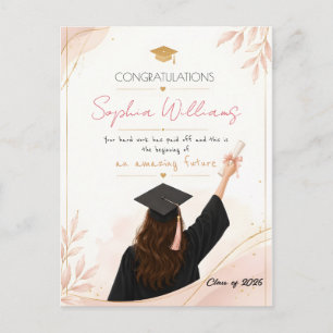 Postale Carte de fin d'études élégante rose gold et fleurs