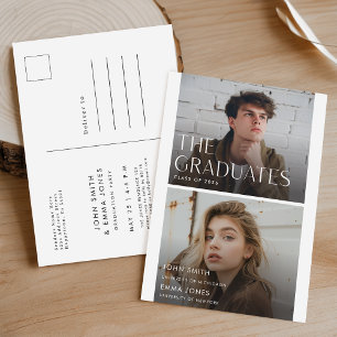 Postale Carte de fin d'études jumelle photo double diplômé