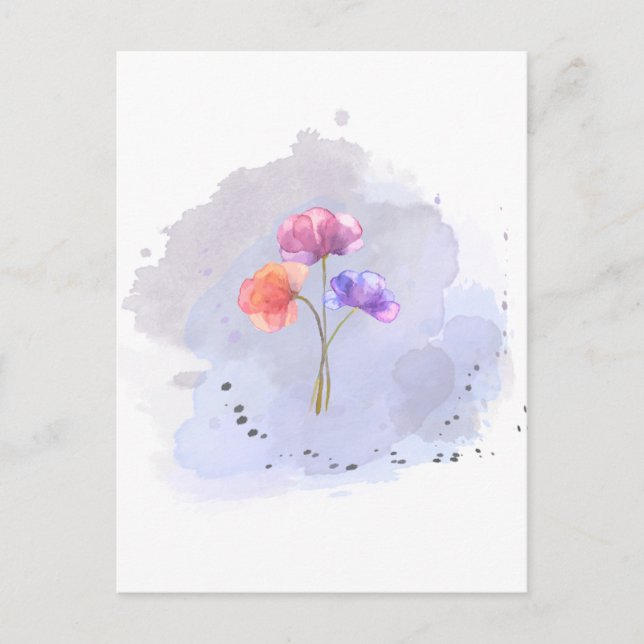 Postale carte de fleurs d'aquarelle (Devant)