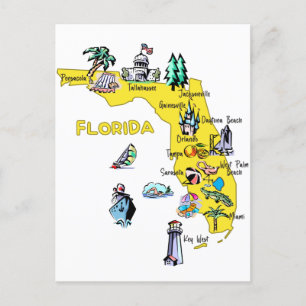 Postale Carte de Floride avec les grandes villes Destinati