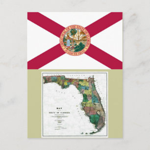 Postale Carte de Floride et drapeau de l'État