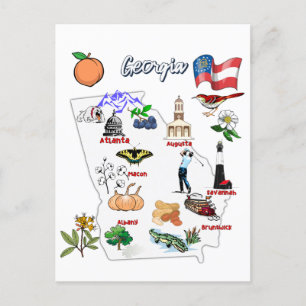 Postale Carte de Géorgie avec destinations touristiques