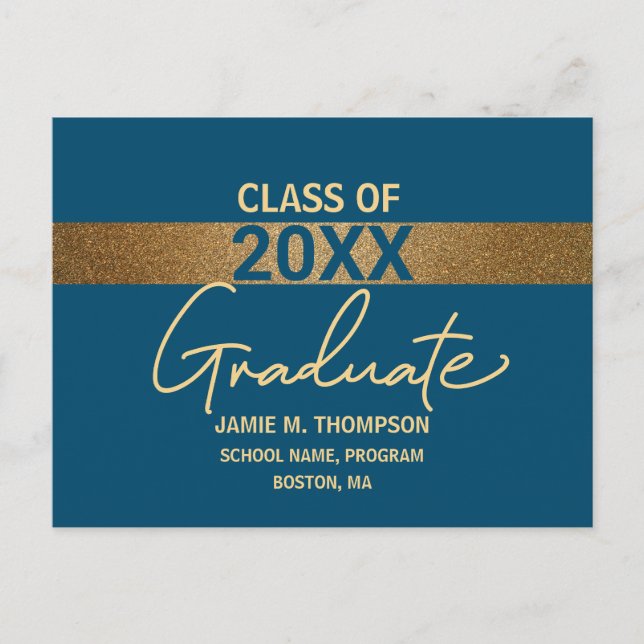 Postale Carte de graduation Simple Blue Gold Confetti (Devant)