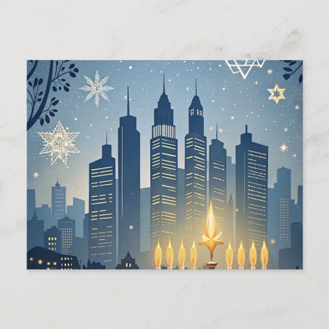 Postale Carte de Hanukkah à silhouette de ville (Devant)