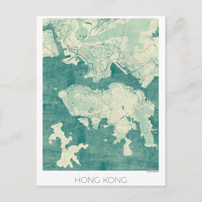 Postale Carte de Hong Kong bleu Vintage aquarelle (Devant)