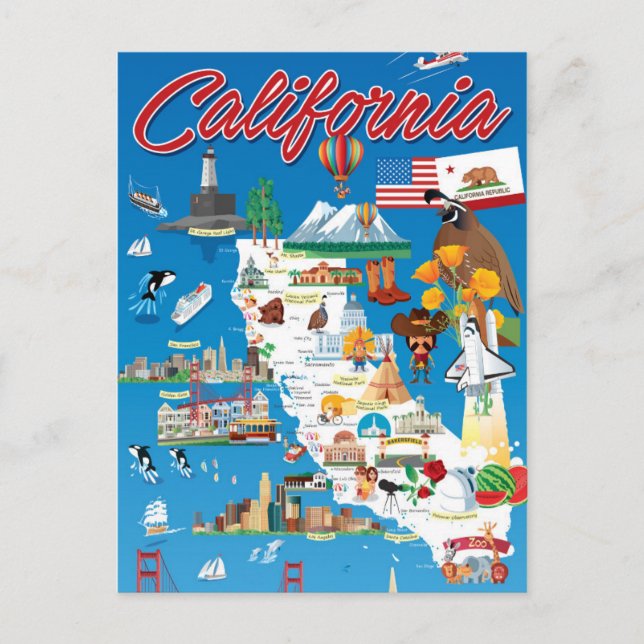 Postale Carte de la Californie (Devant)